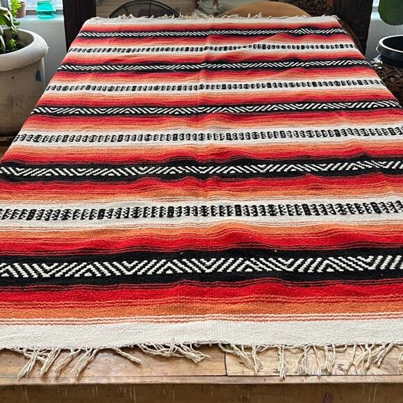 Large Southwest Mexican Throw Blanket Multicolor Striped Geometric - Picture 1 of 7